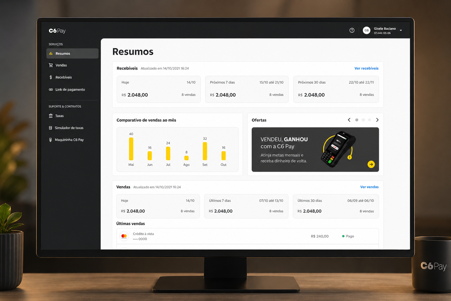 Information structure and ideation of the C6 Pay portal redesign, organizing financial data into visual blocks for merchants