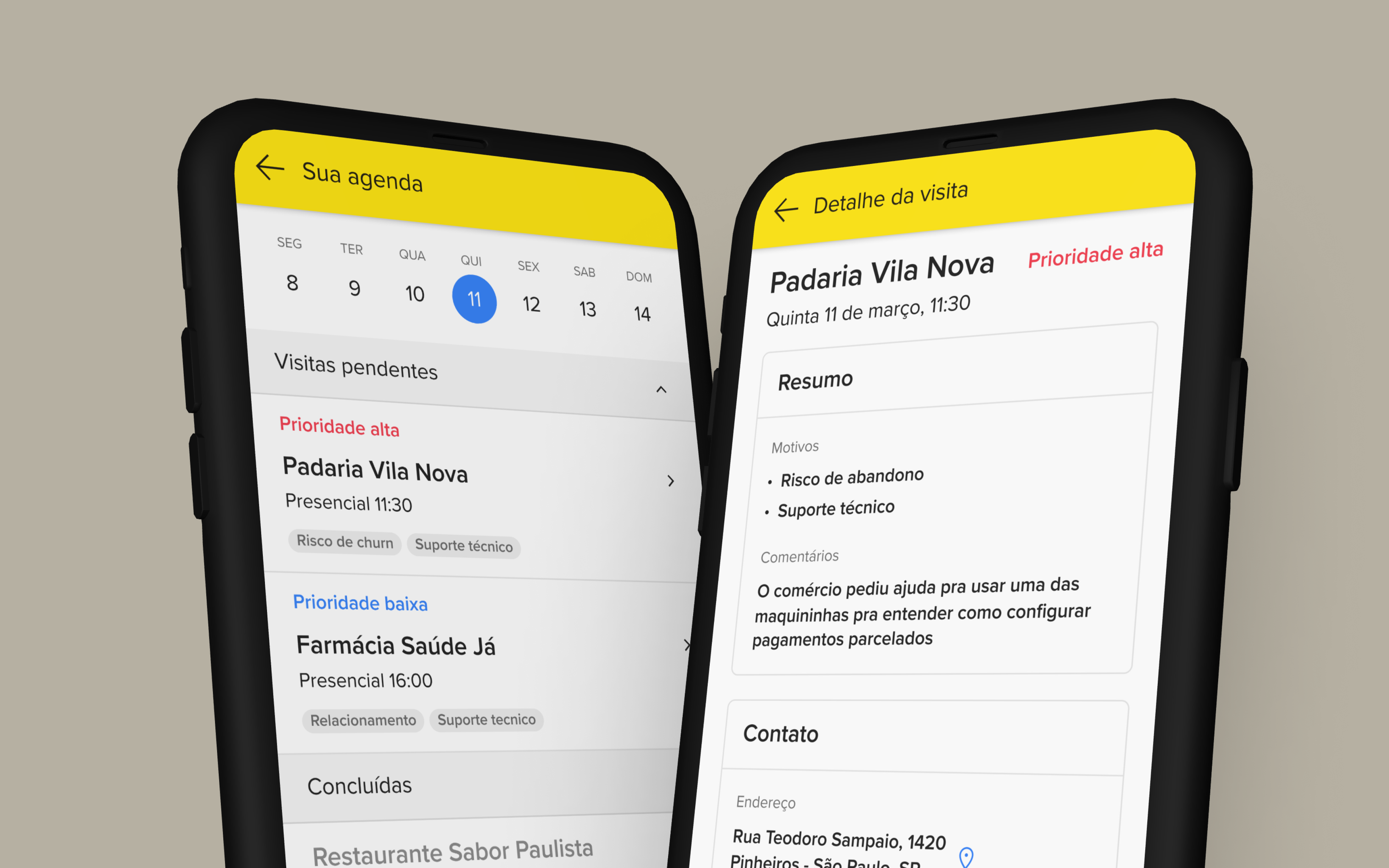 Commercial visit schedule screen from the Mercado Pago app for field representatives